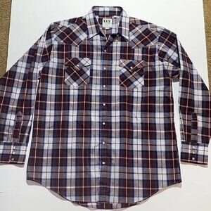 ELY CATTLEMAN XLT RED CHECK WESTERN PEARL SNAP LONG SLEEVE SHIRT Used